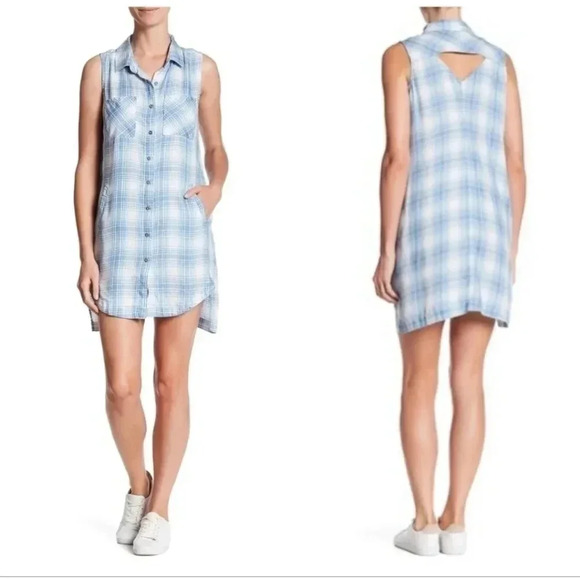 BILLY T Sleeveless Button-Up Mini Dress BOYFRIEND PLAID Blue - Picture 1 of 4